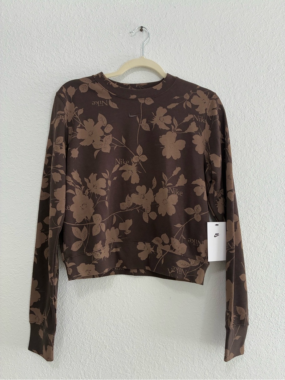 Nike Brown Floral Cropped Crewneck Sweatshirt